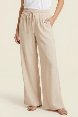 Beige wide-leg pants worn by a person