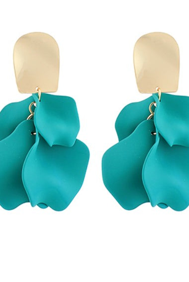 Turquoise earrings with gold posts on a white background