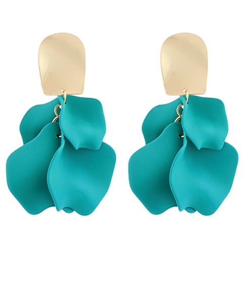 Turquoise earrings with gold posts on a white background