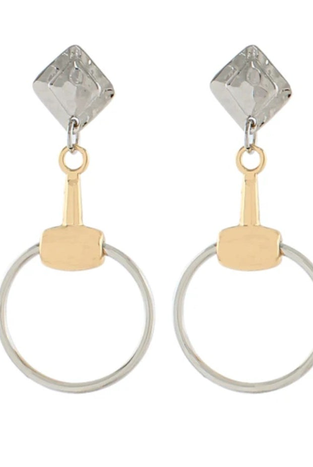 Pair of earrings with geometric designs on a white background