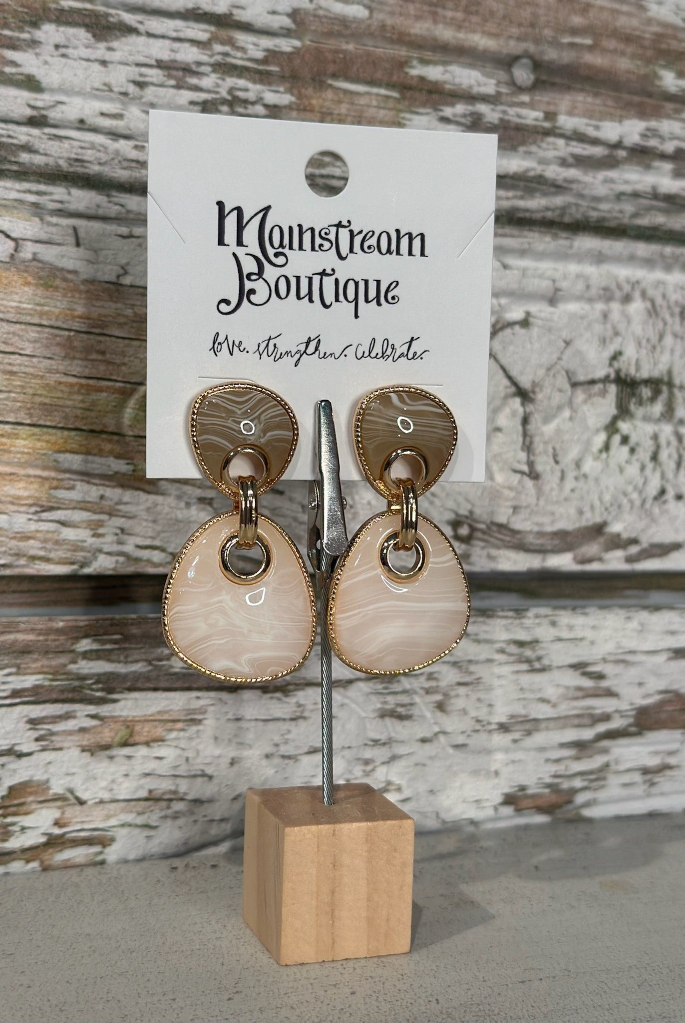 Geometric Triangle Marble Drop Earrings