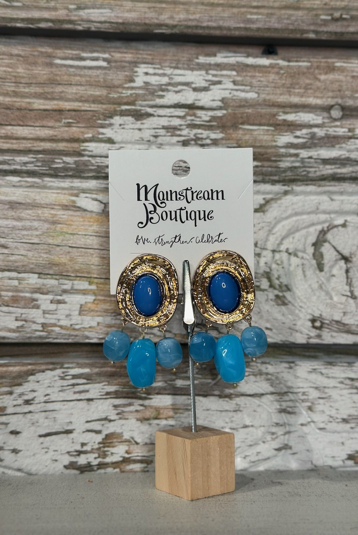 Blue & Gold Pebble Beaded Statement Earrings