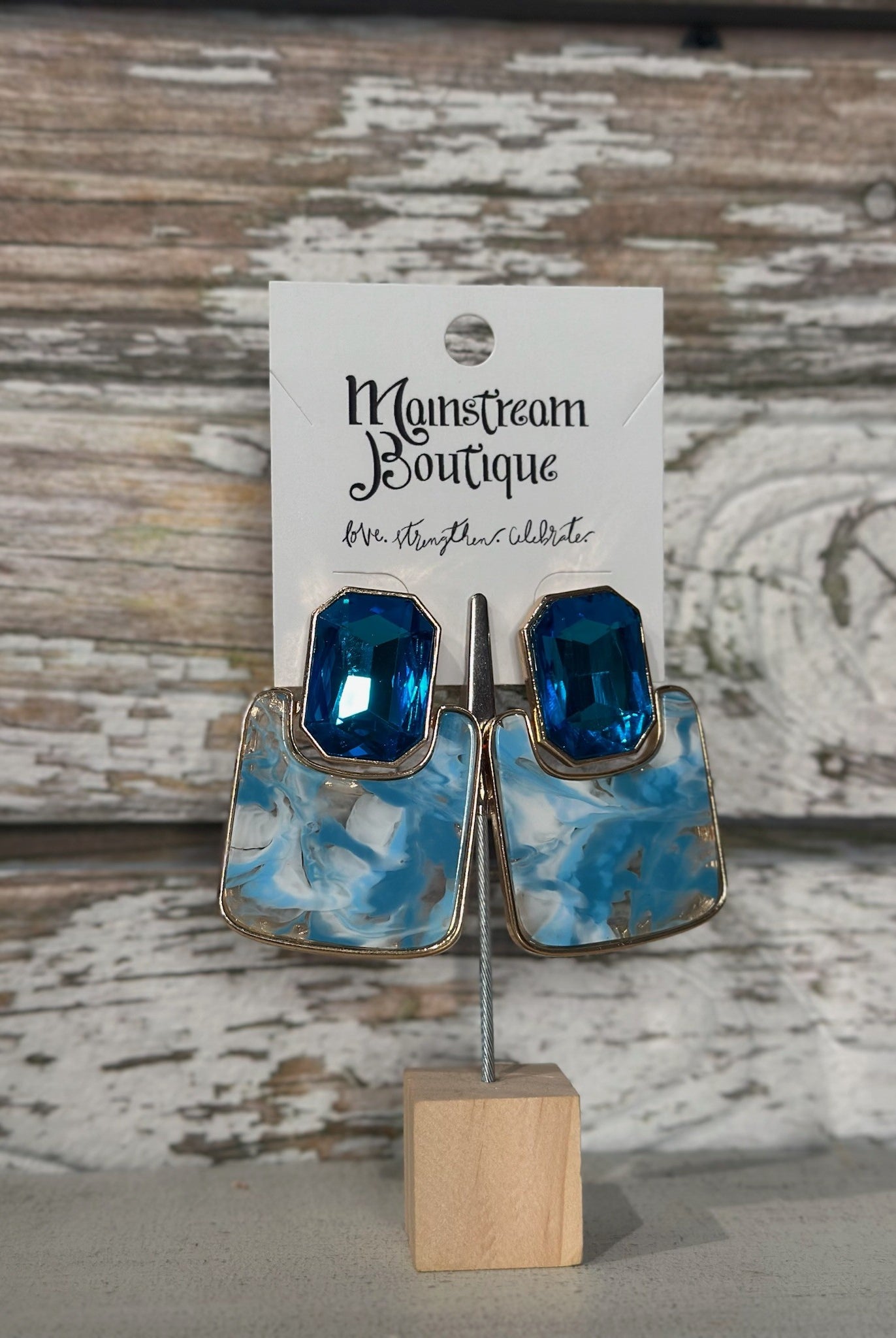 Ocean Marbled Geo Square Earrings