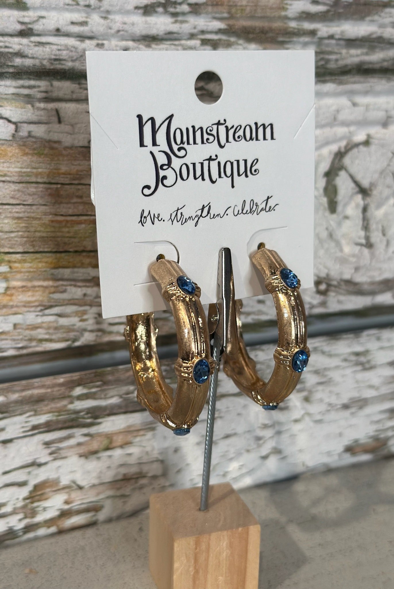 Gold Hoop with Light blue stone