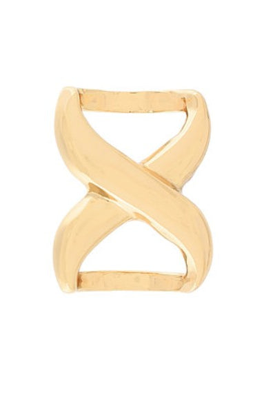 Gold scarf ring with a twisted design on a white background