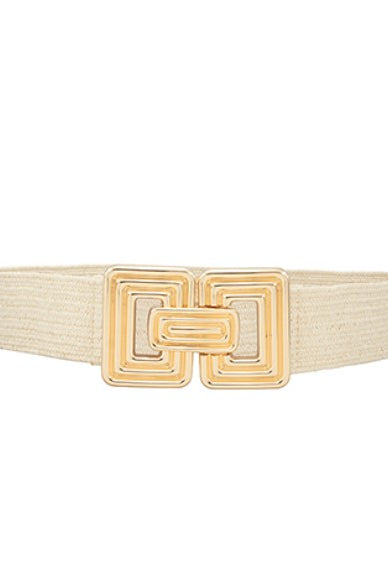 Beige belt with a gold buckle on a white background