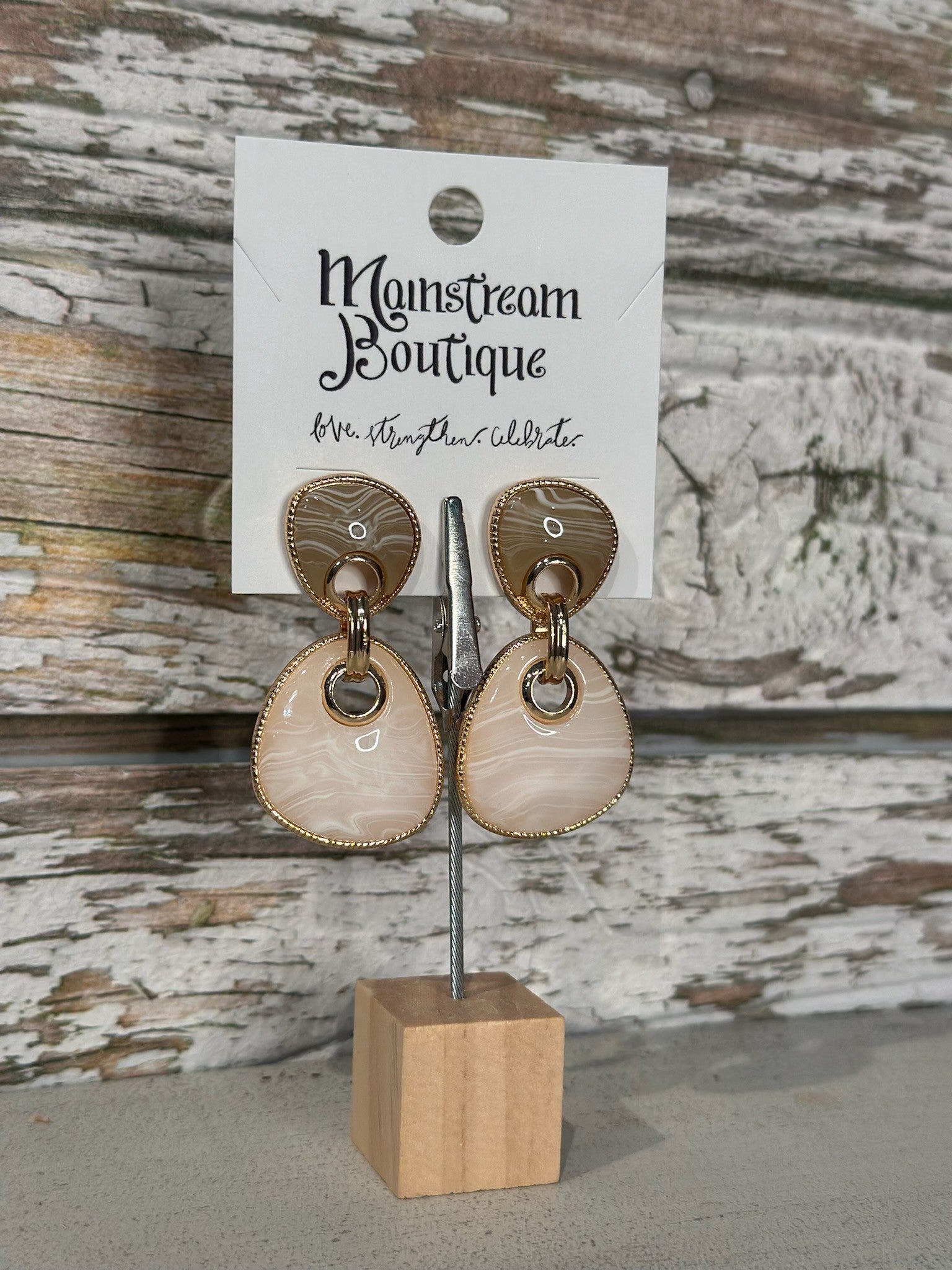 Geometric Triangle Marble Drop Earrings 