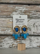 Blue & Gold Pebble Beaded Statement Earrings 