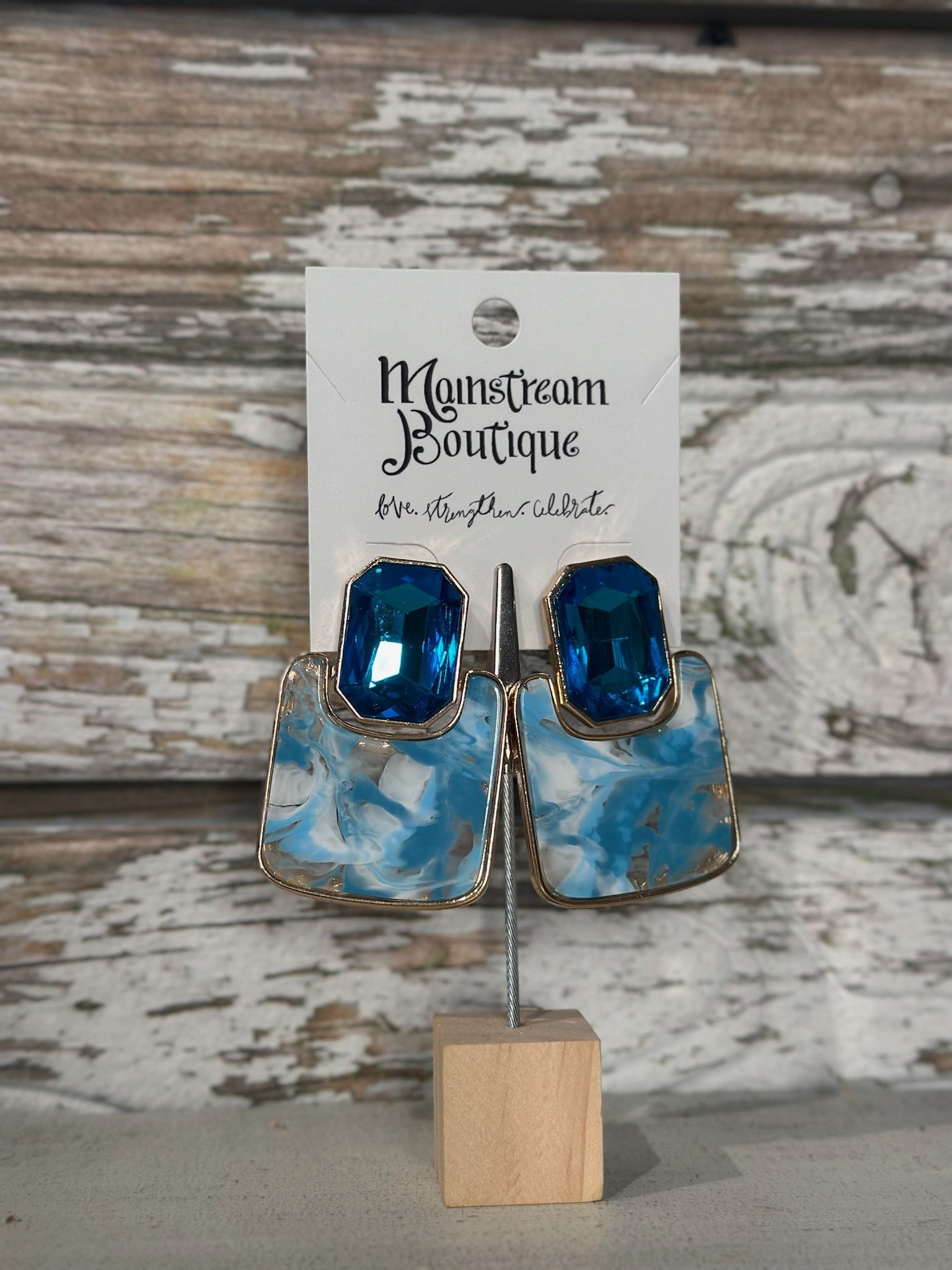 Ocean Marbled Geo Square Earrings 