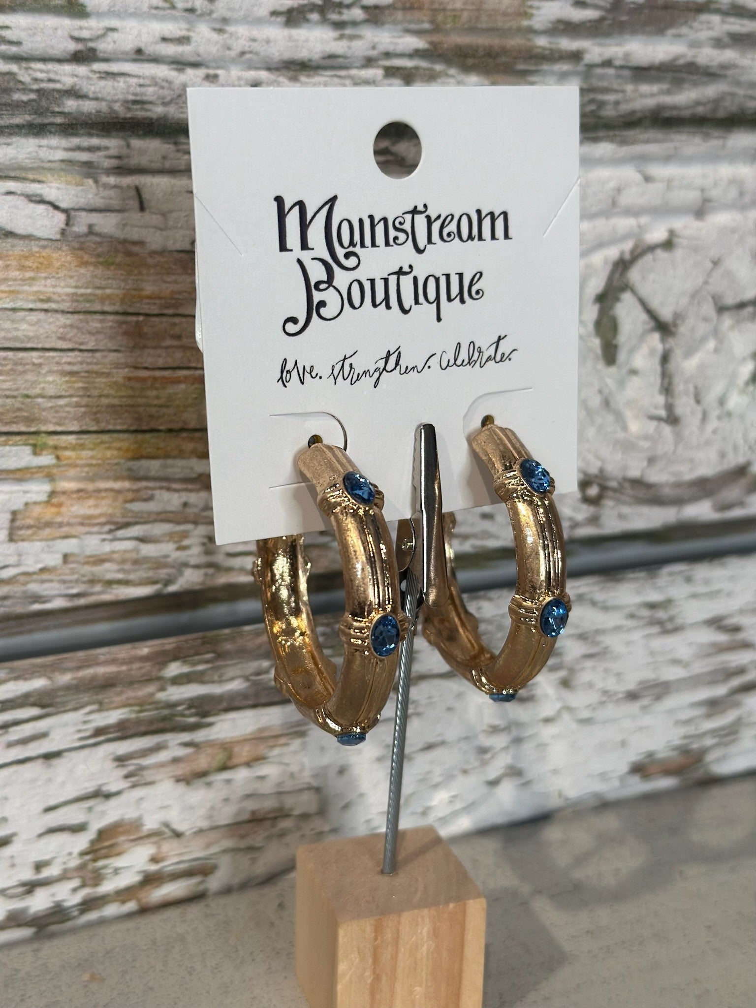 Gold Hoop with Light blue stone 
