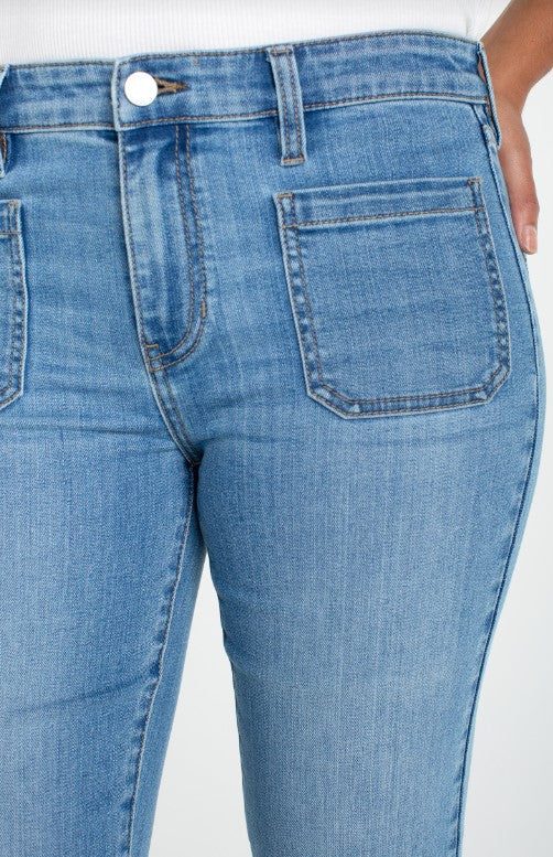 Close-up of capri blue jeans 