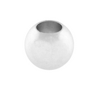 A polished silver metallic sphere with a hollow center, isolated on a solid white background.