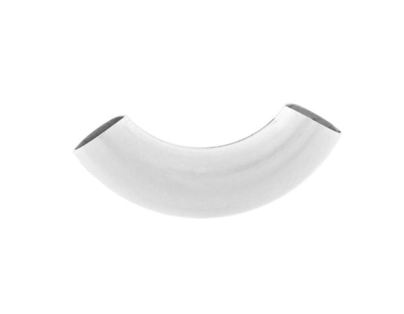 A curved stainless steel pipe elbow fitting with a polished metallic finish, shown on a plain white background.