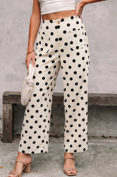 Person wearing polka dot pants.