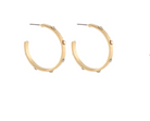 A pair of gold hoop earrings with small silver-toned studs, shown against a plain white background.