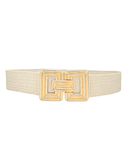 Beige belt with a gold buckle on a white background